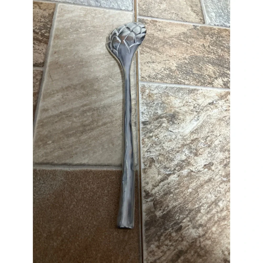 Silver Cast Aluminum Artichoke Serving Spoon 12.5 Inch Botanical Serving Utensil
